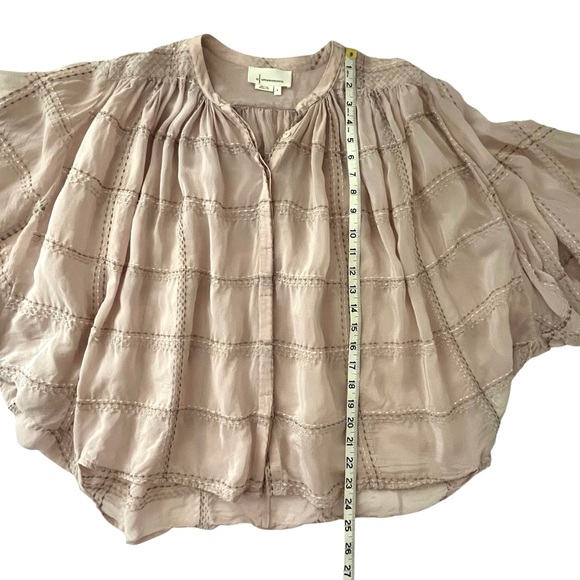 Anthropologie Sarabeth Textured Blouse Blush Boho Peasant Balloon Sleeve Top S - Picture 5 of 8